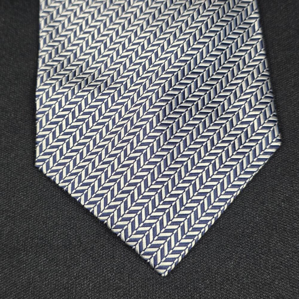 BERGAMO NEW YORK Men's Blue Silver Geometric Silk Handmade Necktie